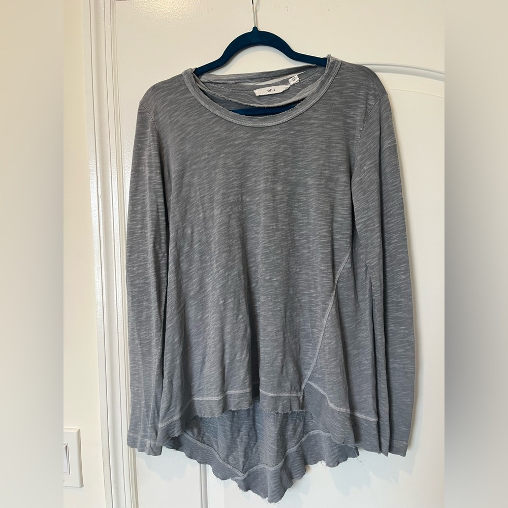 WILT distressed asymmetrical long sleeve tunic top